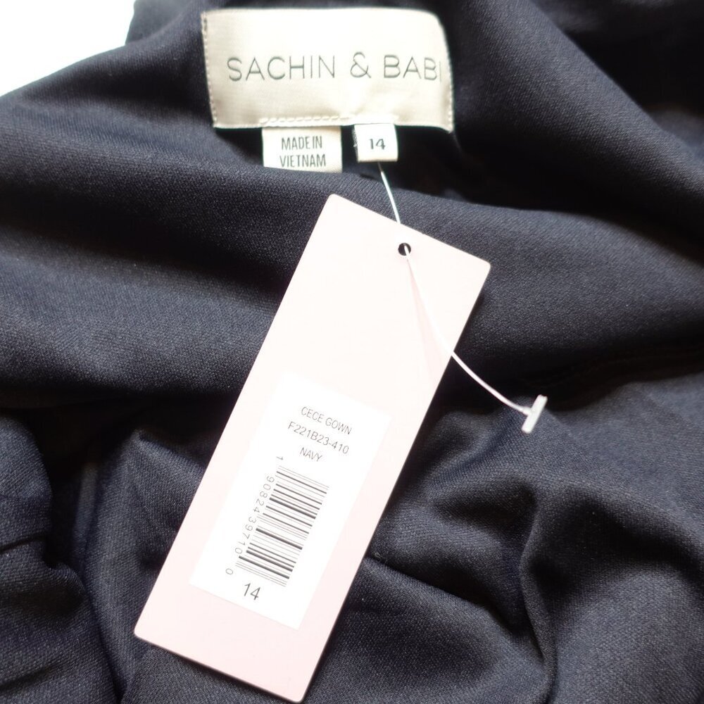 NEW Sachin & Babi Cece One shoulder crepe Evening gown in Navy Women's size 14 - Picture 9 of 13